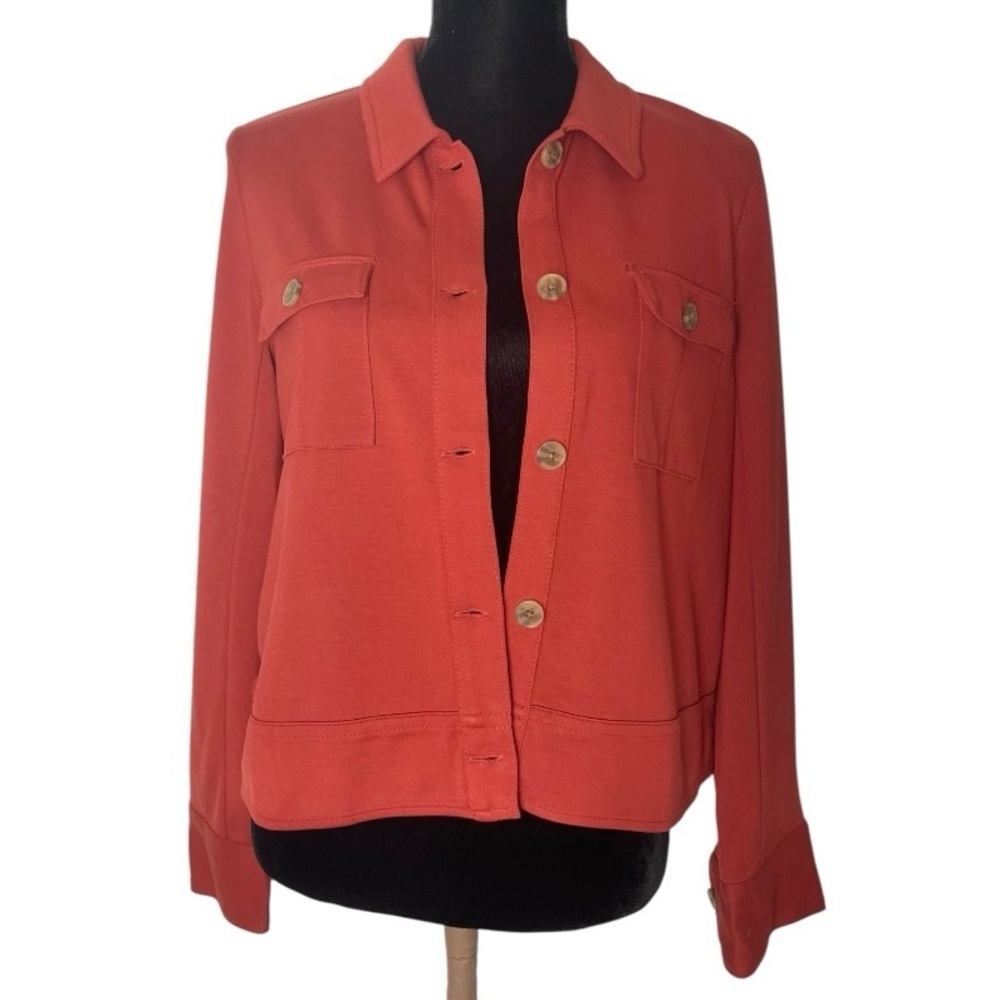 J Jill Wearever Collection Double Face Jersey Flap Pocket Jacket Size Small new